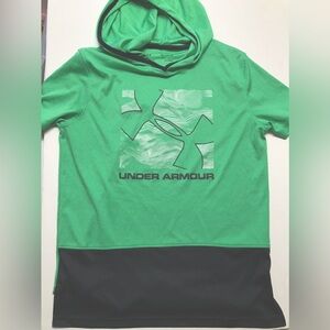 Under Armour Boy’s Heatgear Hoodie T Shirt, Green/Black, YXL, Short Sleeves